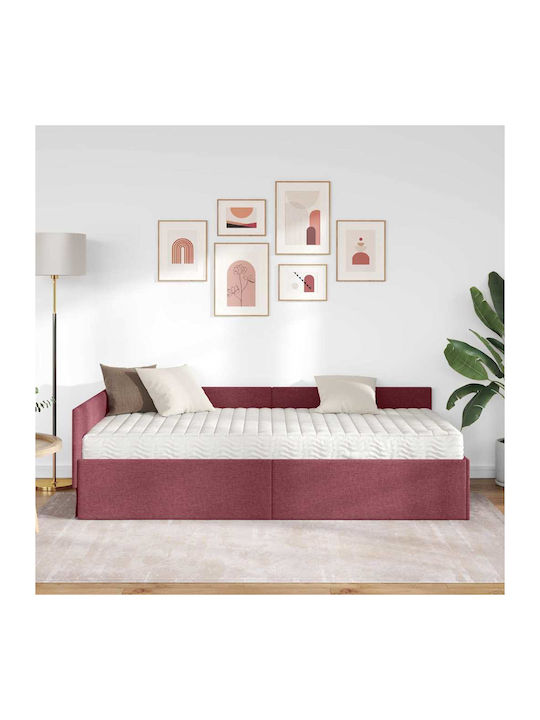 Pat Single Tapițat cu Material Gri cu Plăci pentru Saltea 100x200cm