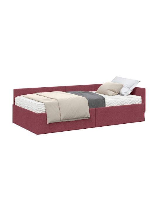 Pat Single Tapițat cu Material Gri cu Plăci pentru Saltea 100x200cm