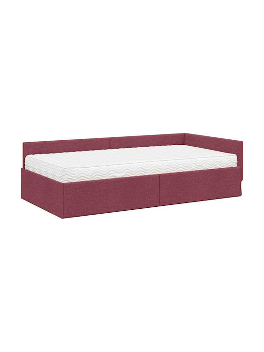 Pat Single Tapițat cu Material Gri cu Plăci pentru Saltea 100x200cm