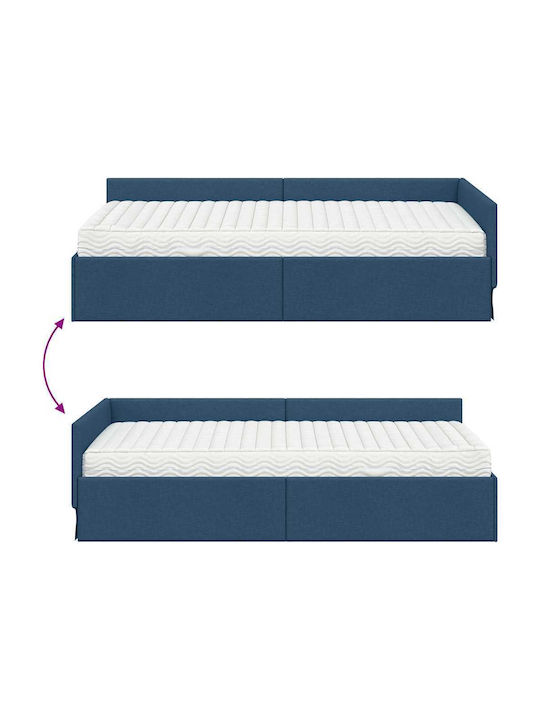 vidaXL Einzelbett Mit Stoff Blau Mit Lattenrost Für Matratze 90x190cm