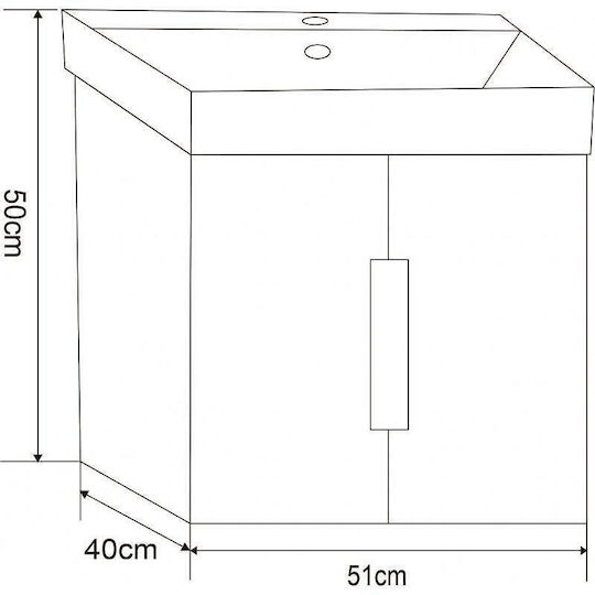 Inter Ceramic Countertop with Sink L51xW50xH40cm White