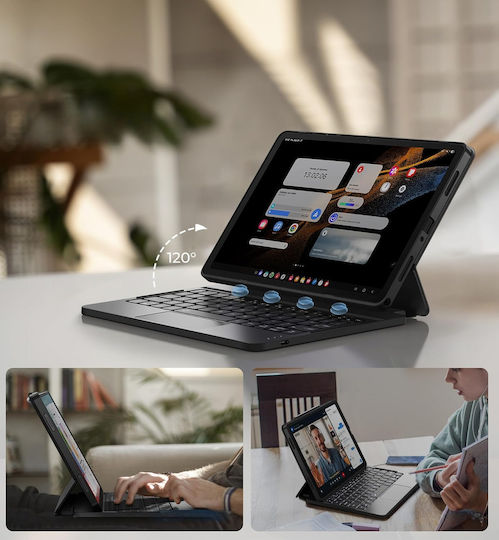 Dexnor Флип капак с Клавиатура в Английски език САЩ Черен (Samsung Galaxy Tab A9+)