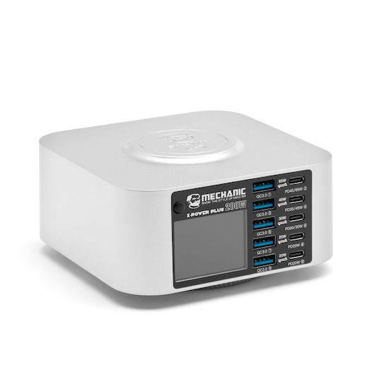 Mechanic Ladestation mit 5 USB-A Anschlüsse und 5 USB-C Anschlüsse 200W Stromlieferung / Schnellaufladung 3.0 in Silber Farbe (X-Power PLUS)