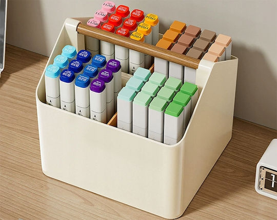 Desk Organizer Zola 4 Compartments Wooden Handle Plastic 18 X 16.5 X 16.5 Cm White