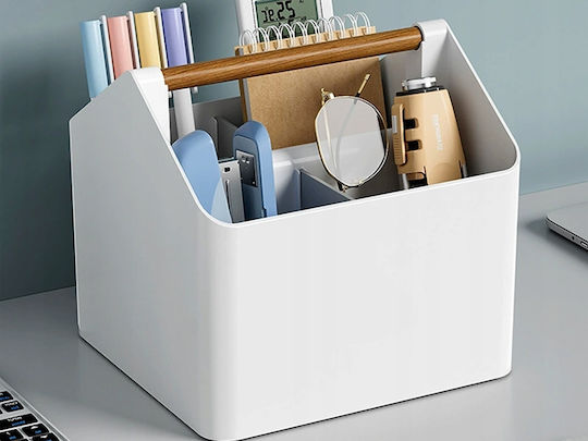 Desk Organizer Zola 4 Compartments Wooden Handle Plastic 18 X 16.5 X 16.5 Cm White