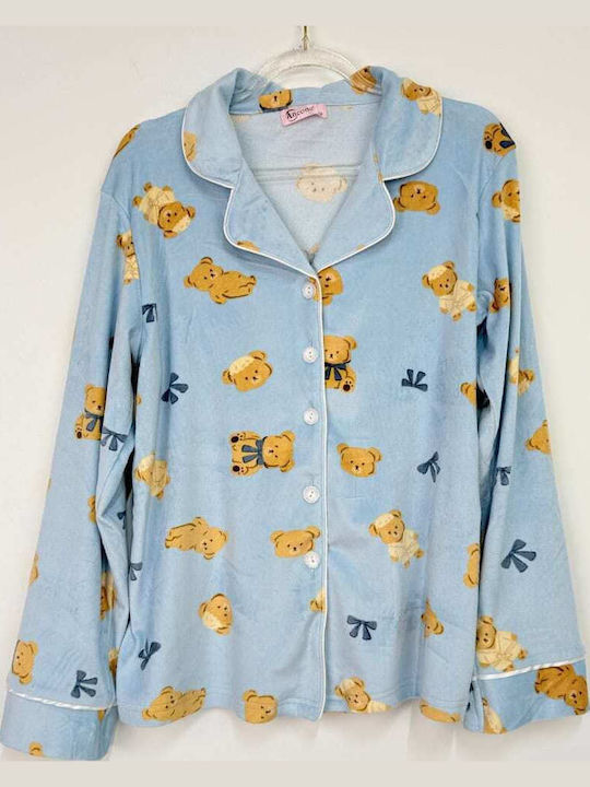 Topaki Topaki Damen Schlafanzug & Pyjamas Winter Hellblau