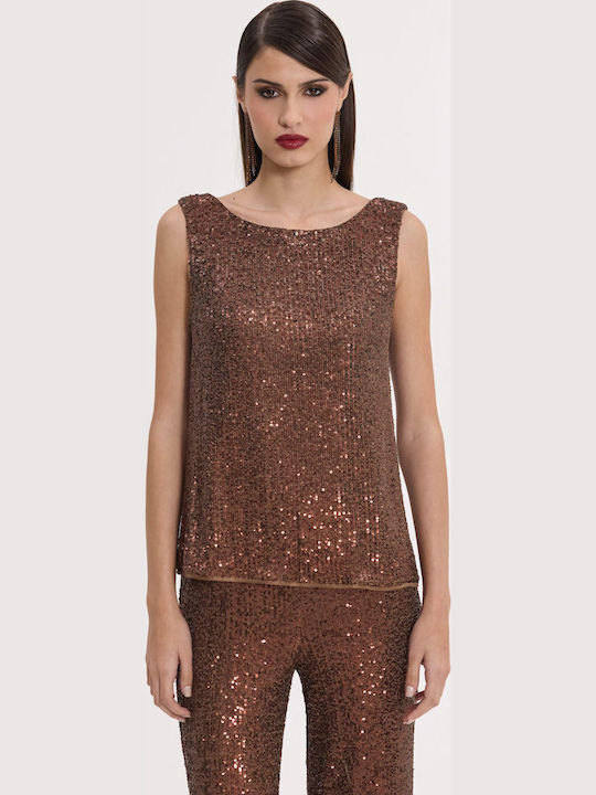 Women's Blouse Sleeveless Brown