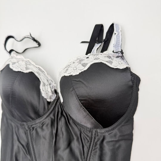 Set Lenjerie Femei Corset Dantelat Jartiere Braziliene Negre