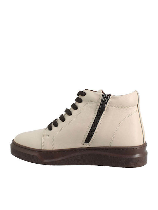 Leather Women's Ankle Boots Beige