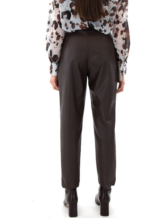 MY T Women's High-waisted Fabric Trousers Brown MY T Women's High-waisted Fabric Trousers Brown