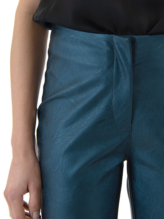 Women's Fabric Trousers Flared Blue (petrol)