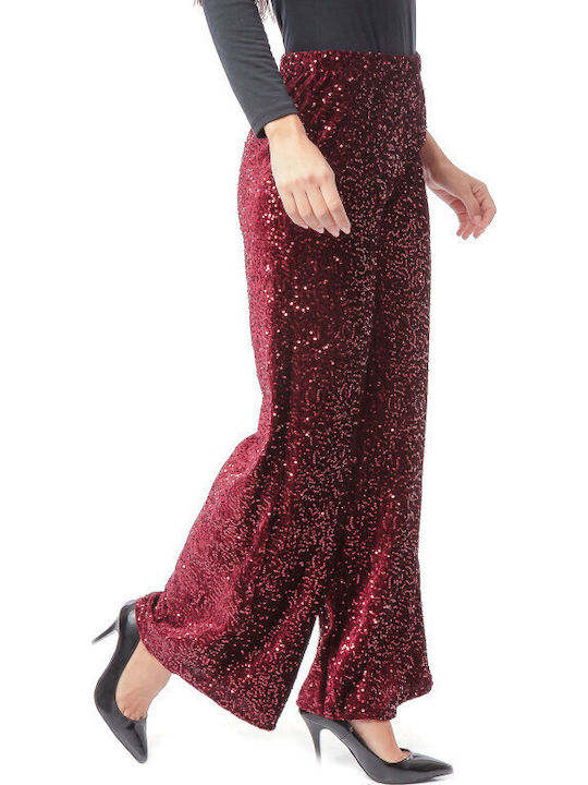 Pantaloni Largi Bordo Catifea Paiete