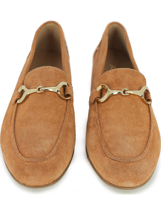 Leather Women's Moccasins in Tabac Brown Color