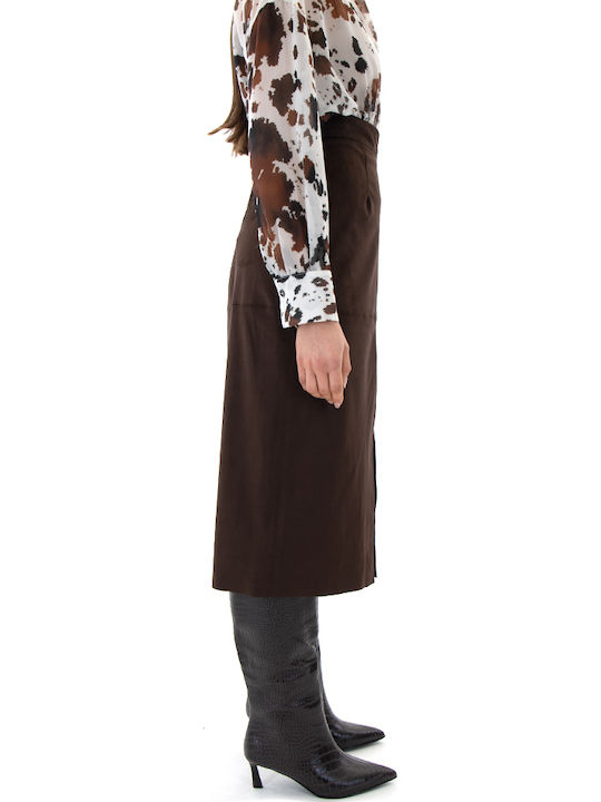 Piele Midi Fustă Brown