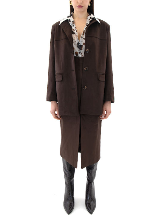 Piele Midi Fustă Brown