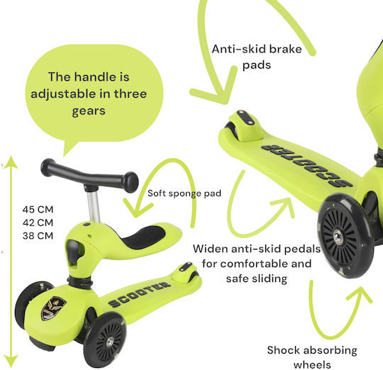 Детска Тротинетка с Три Колела със Седалка за 18 Месеца Зелен