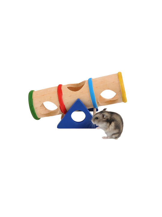 Jucărie 2 În 1 Pentru Hamsteri Scaun Balansoar Tunel Găuri Din Lemn De Pin