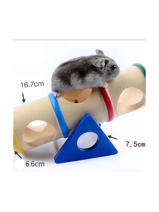 Jucărie 2 În 1 Pentru Hamsteri Scaun Balansoar Tunel Găuri Din Lemn De Pin