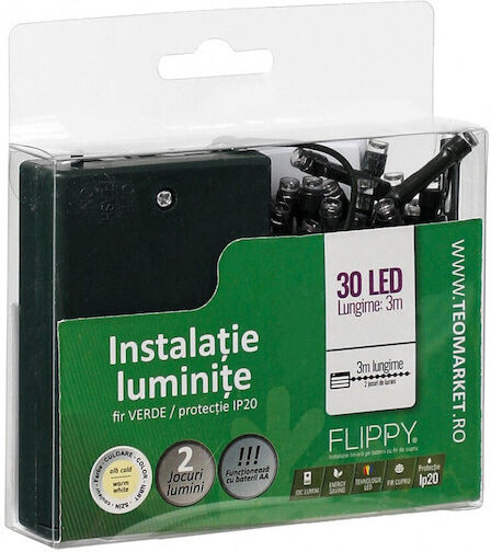 30 Lights LED 3m. Green Battery in String 2pcs