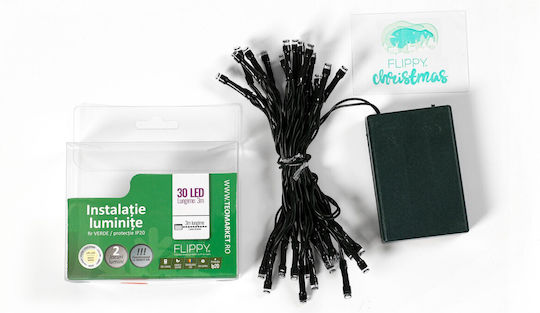 30 Lights LED 3m. Green Battery in String 2pcs