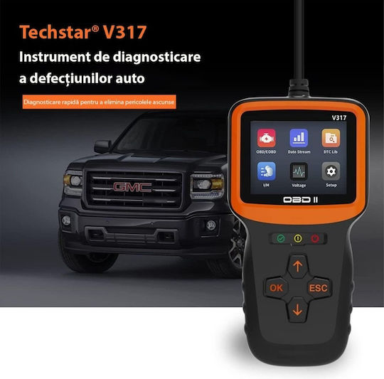 Techstar V317 Auto Scan Diagnostic Tool 2.8 Inch Display Engine Error Code Reading Clearing Can Diagnosis Compatible Obd Ii Eobd Black Orange