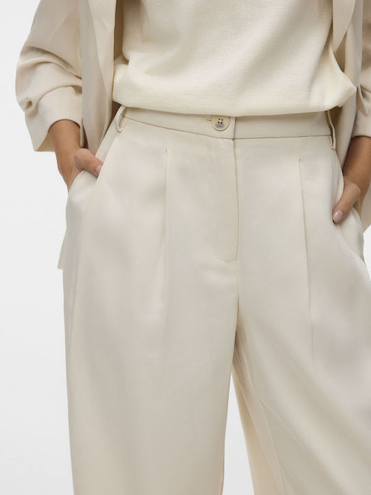 Women's Fabric Trousers Dad Fit Beige