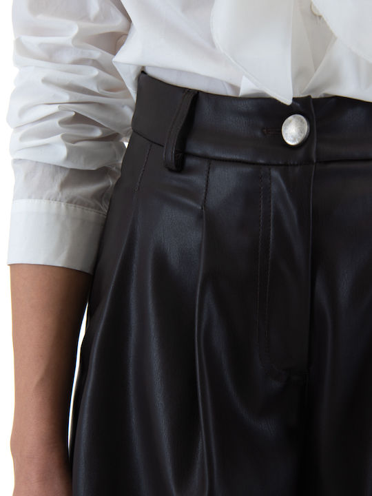 Dama Talie înaltă Piele Pantaloni Brown