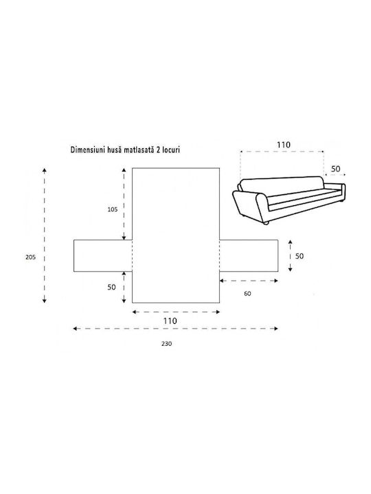 Sofazip Ελαστικό Κάλυμμα Διθέσιου Καναπέ Dark Grey - Light Grey 130εκ.