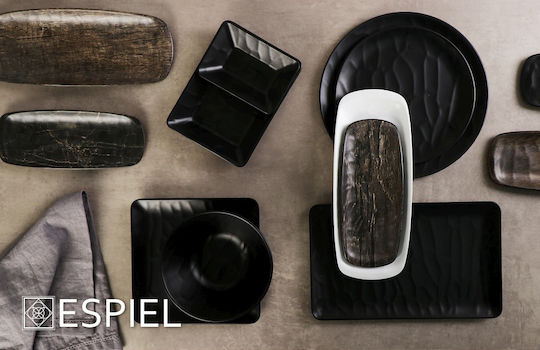 Espiel Black Wood Plate Soup Wooden Black with Diameter 21cm 6pcs