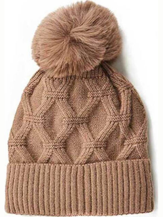 Set with Beanie Knitted in Beige color