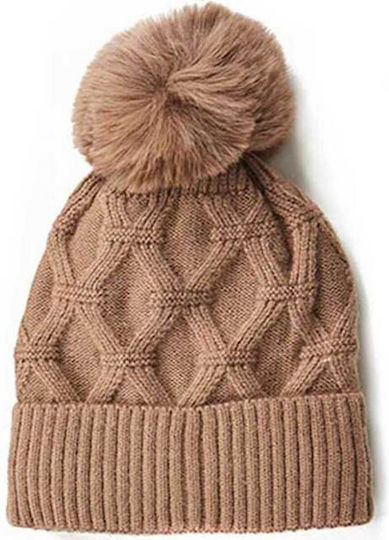 Set with Beanie Knitted in Beige color