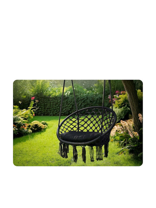 Leagăn suspendat fotoliu cu pernă material textil Negru Rezistență până la 150kg L80xL63xH57cm