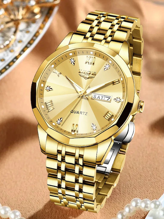 Lige Women's Watch with Gold Metal Bracelet