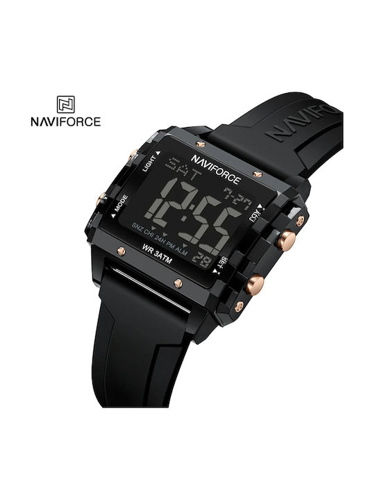 Naviforce Digital Ceas de Damă cu Negru Curea din Cauciuc