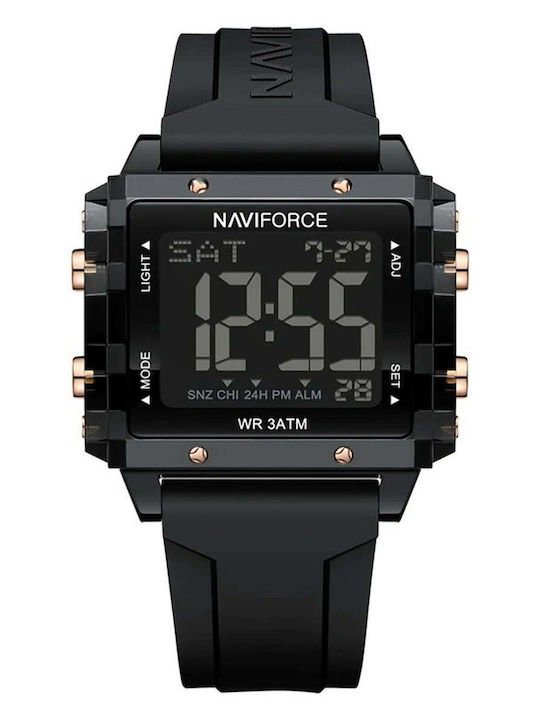 Naviforce Digital Ceas de Damă cu Negru Curea din Cauciuc