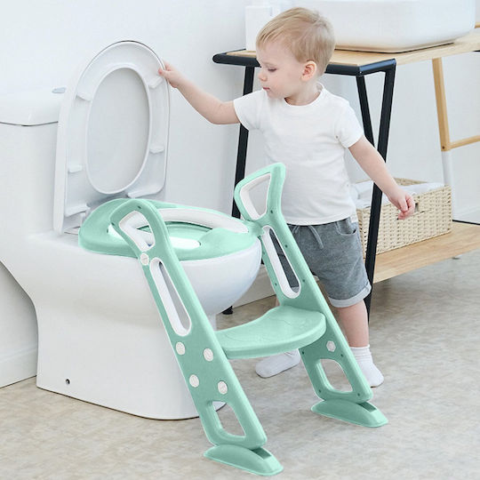 Little Mom Scaun De Toaletă Pentru Copii BH-6840 Verde Cu Treaptă Cu Mânere Și Pernuță