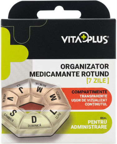 Vitaplus Organizator Rotund de Pastile 7 Compartimente Design Compact Portabil