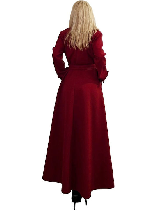 Damen Red Mantel Oversized mit Knöpfen