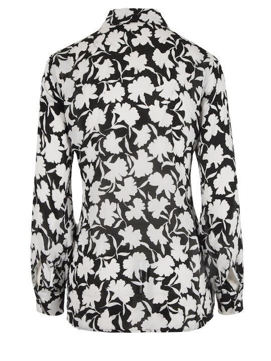 Women's Silky Long Sleeve Shirt Black / White