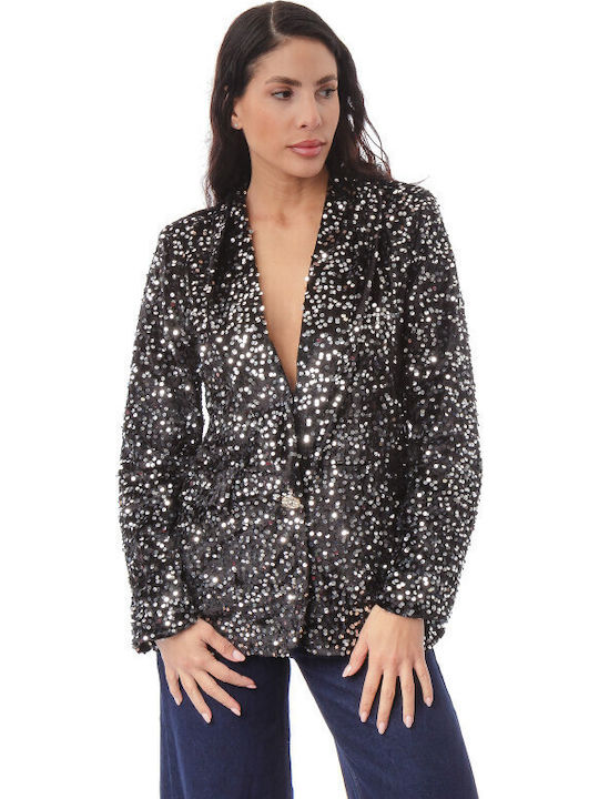 Silia D Women's Velvet Blazer Black, Silver with Sequins