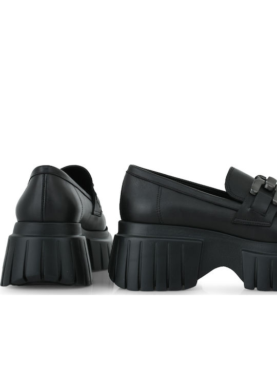 Leather Women's Loafers in Black Color