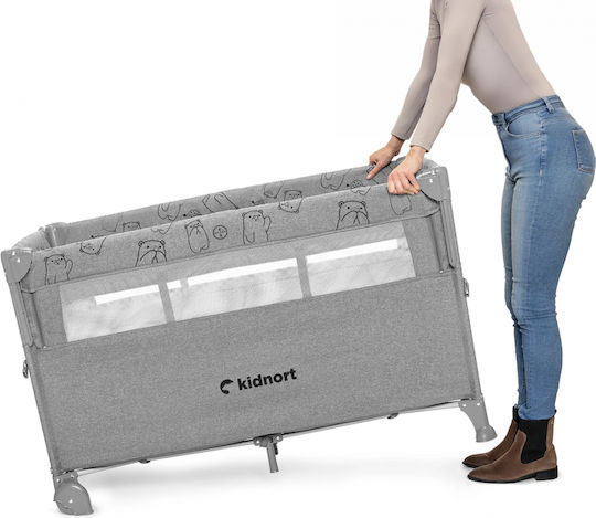 Kidnort Loc de joacă cu Schimbător & Saltea Gri 68x128cm