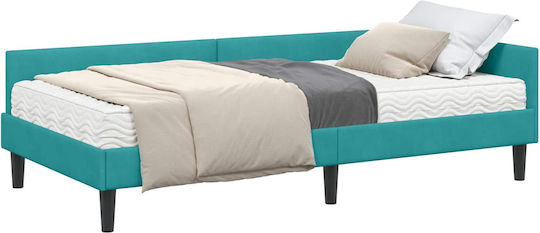 Single Wooden Bed Turquoise with Slats and Mattress 100x200cm