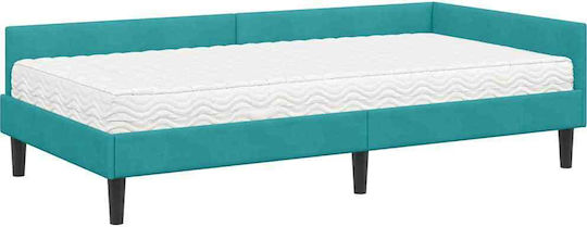 Single Wooden Bed Turquoise with Slats and Mattress 100x200cm
