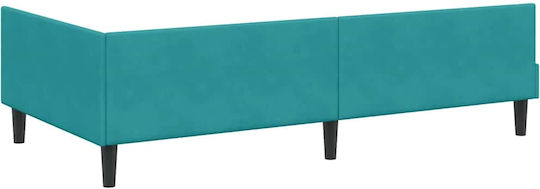 Single Wooden Bed Turquoise with Slats and Mattress 100x200cm