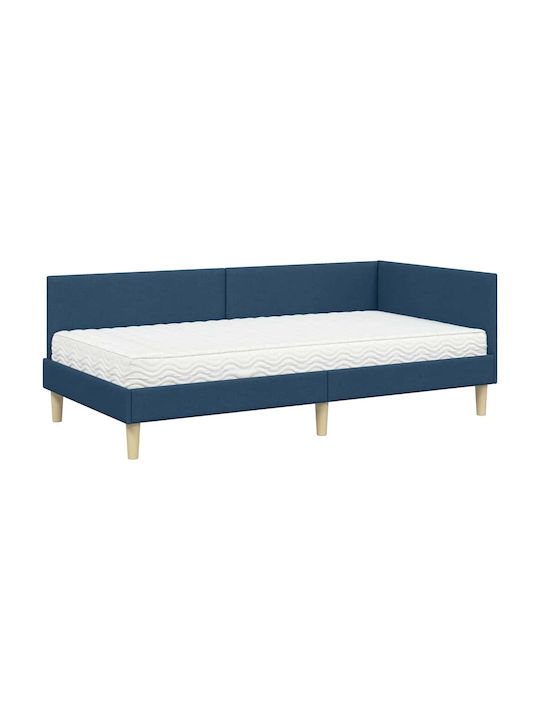 Bett Einzelbett Mit Stoff bezogen Blue mit Latten & Matratze 94x200cm