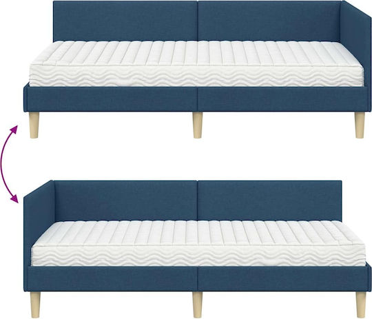 Bett Einzelbett Mit Stoff bezogen Blue mit Latten & Matratze 94x200cm