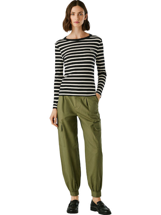 Women's Blouse Cotton Long Sleeve Striped Black