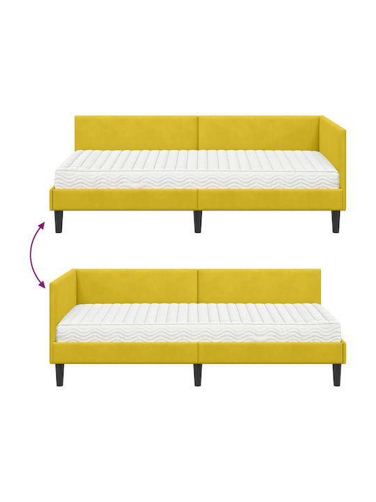Einzelbett Mit Samt Gelb Mit Lattenrost & Matratze 94x190cm