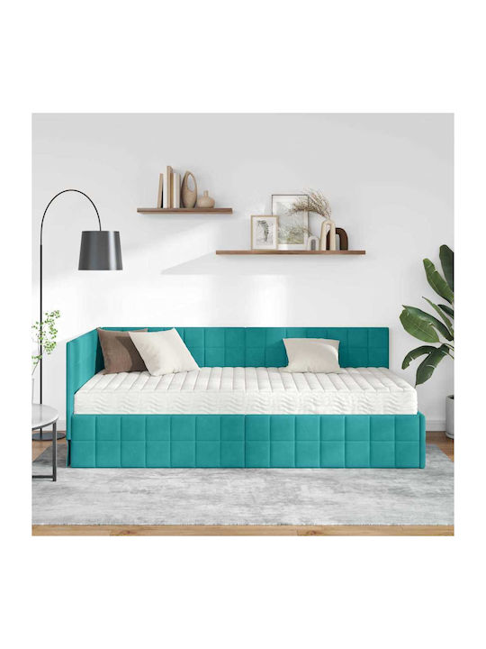 Ein Einzelbett Mit Samt Türkis Mit Lattenrost & Matratze 94x200cm
